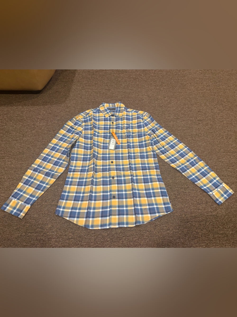 NWT! M&S Pure Cotton S Men's Yellow & Blue Plaid Button-Up Shirt